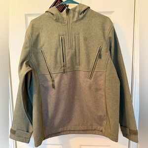 Men's Hooded 1/4 Zip Pullover in Olive Green and Taupe